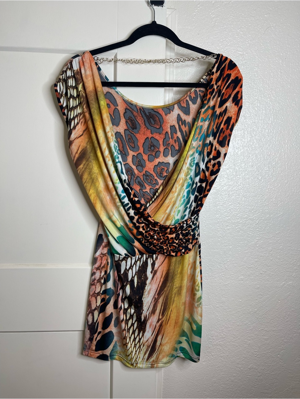 Y2K Multicolor Animal Print Drape Front Women’s Dress